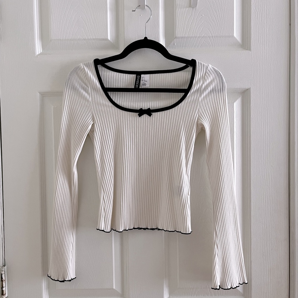 Ribbed White & Black Long Sleeve Top | H&M